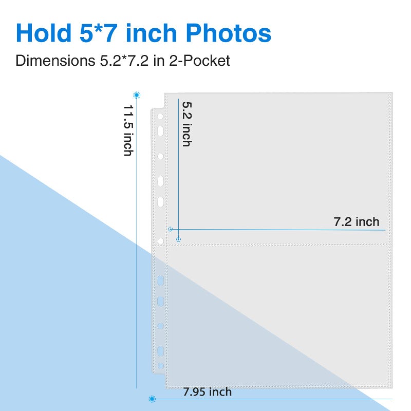 Sooez 30 Pack Heavy Duty Photos or Postcards Page Protectors, Plastic Clear Photo Holder Sleeves for 3 Ring Binder, Two 5'' x 7'' Pockets Per Page, Load from Top Perfect for Checking & Organizing - Image 2